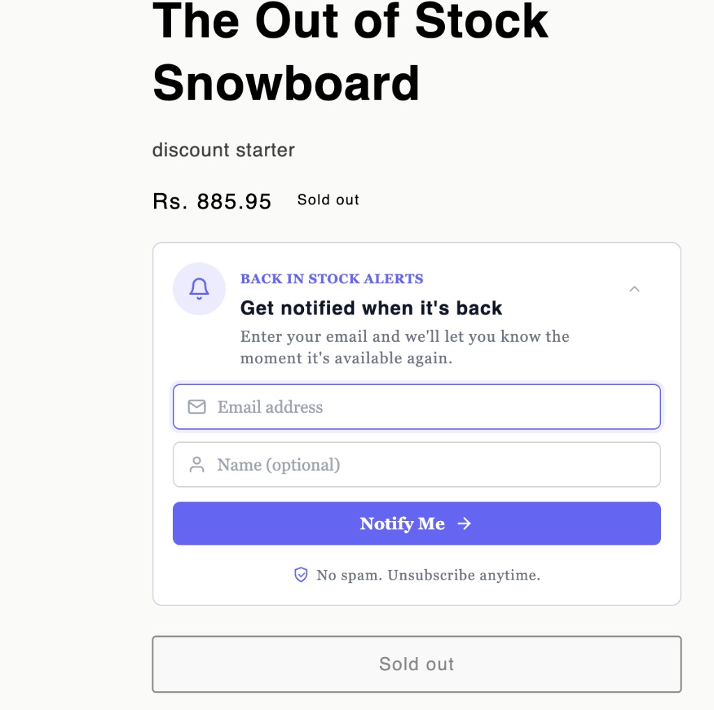 Restock Pro widget expanded with email signup form